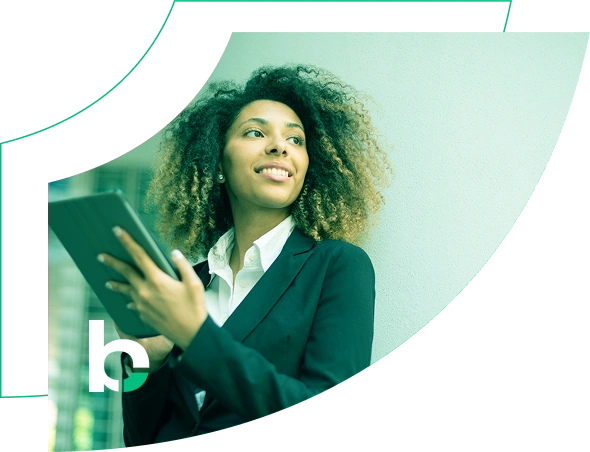 Young professional woman with tablet on her hand